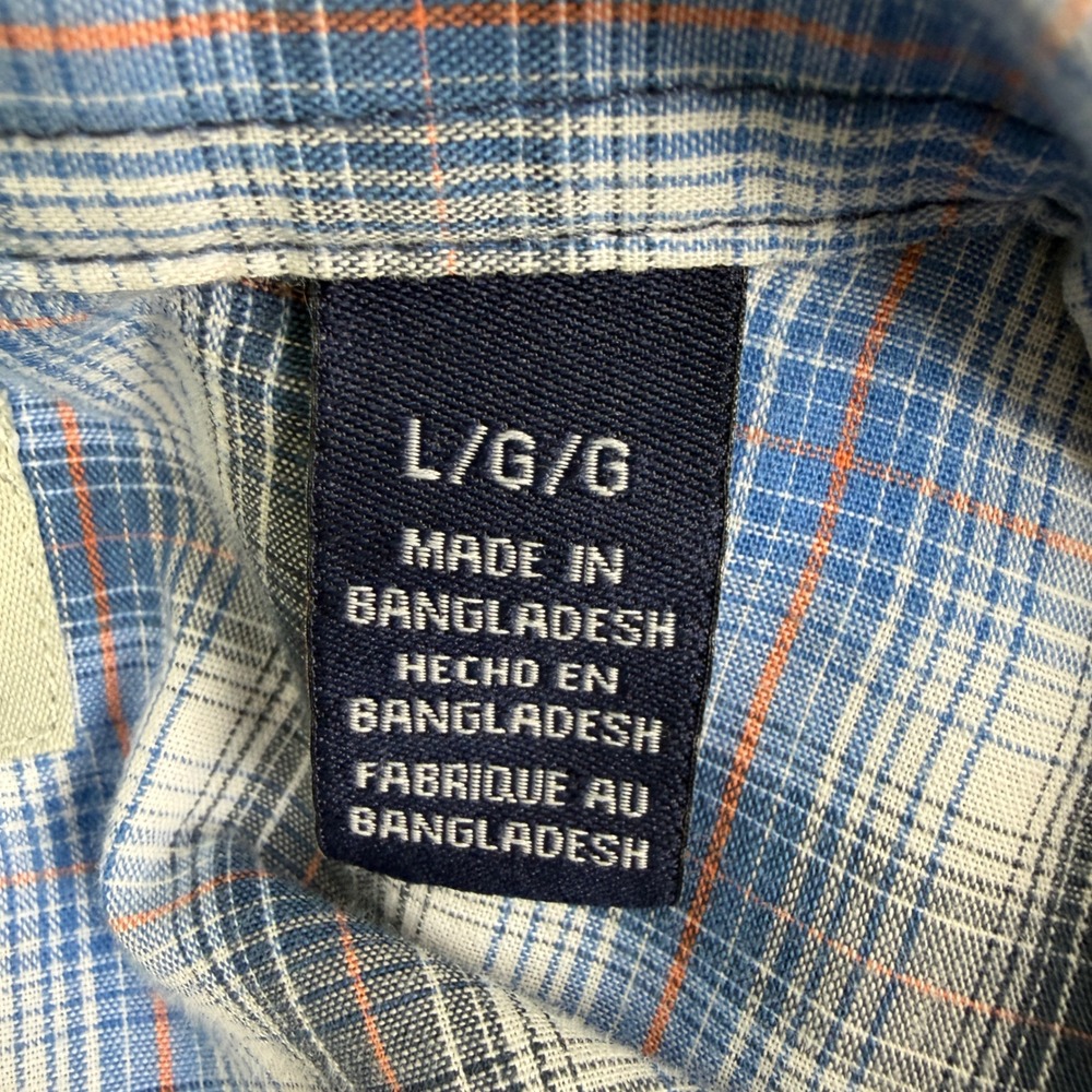Wrangler Wrancher Mens Large Blue Plaid Pearl Snap Western Long Sleeve Shirt - Picture 5 of 11